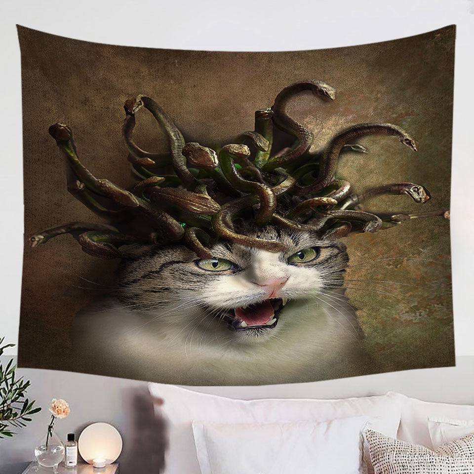 Cool Scary Fantasy Art Meowdusa the Medusa Cat Tapestry Handful of Prints