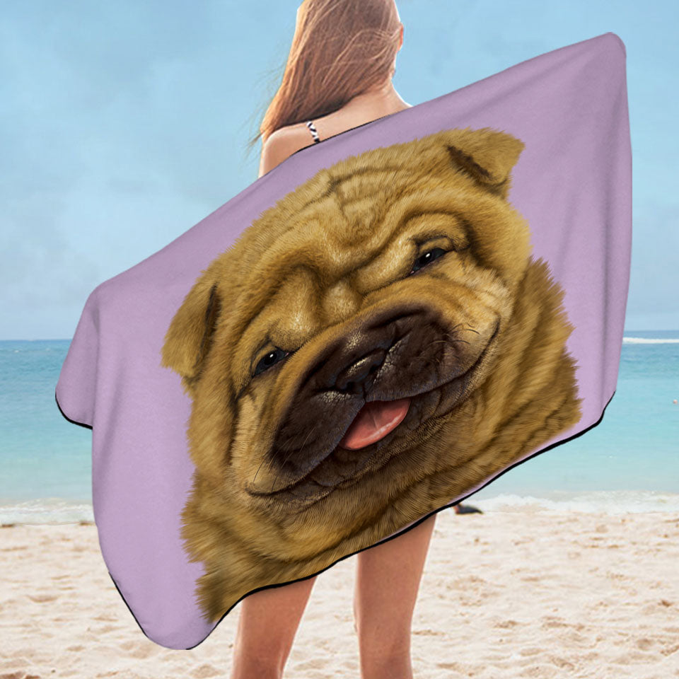 Cute Animal Art Shar Pei Puppy Dog Microfiber Beach Towel Handful of Prints