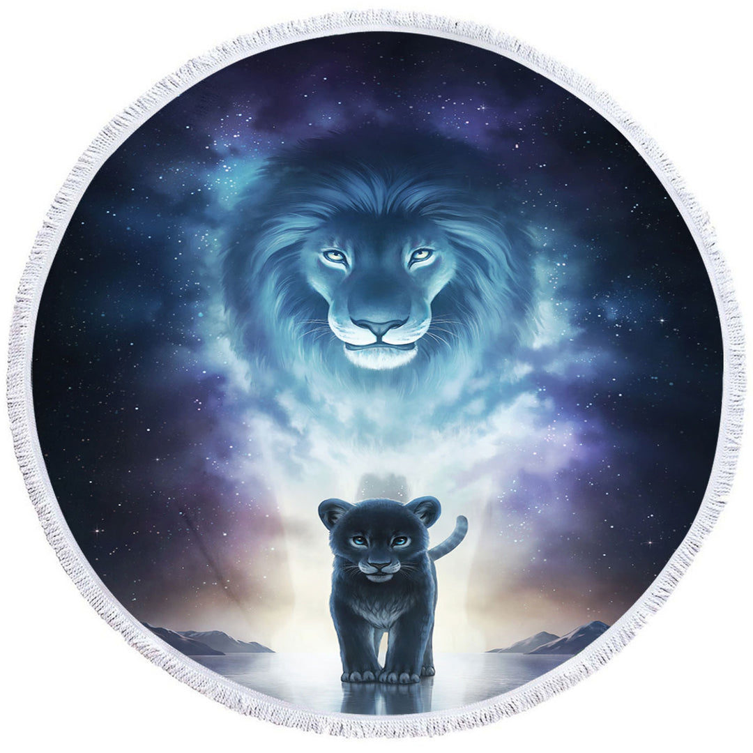 A Kings Path in Space Lion and Cub Microfibre Beach Towels