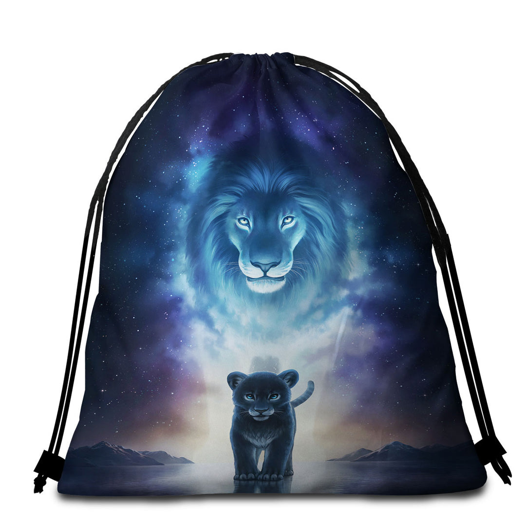 A Kings Path in Space Lion and Cub Travel Beach Towel