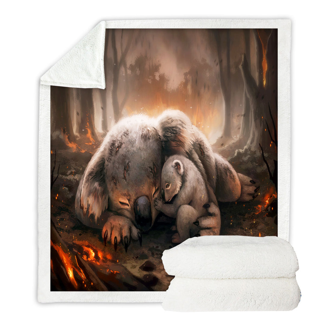 A Mothers Love Australian Tragedy Koala Throw Blanket