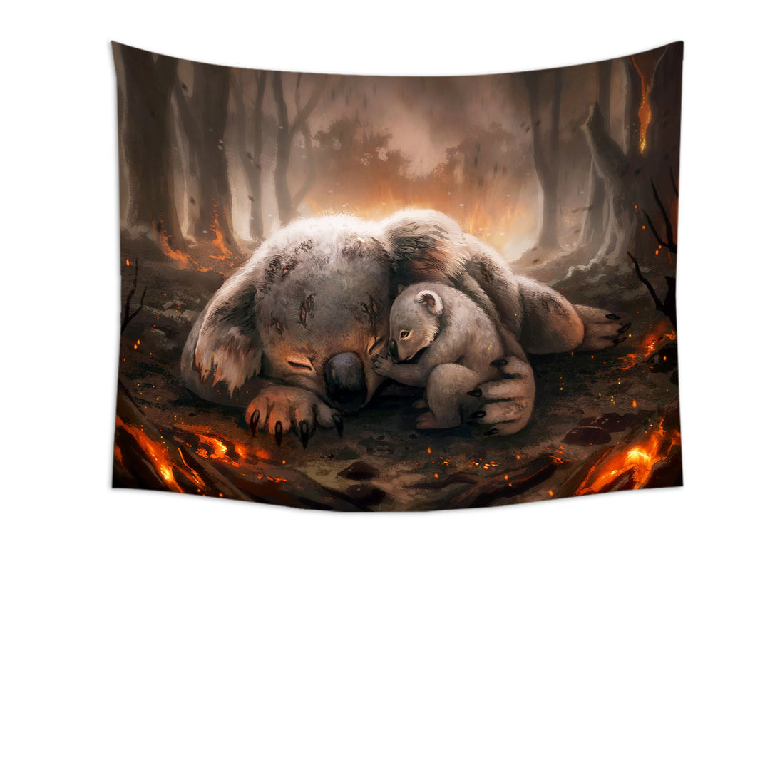 A Mothers Love Australian Tragedy Koala Wall Decor Tapestry