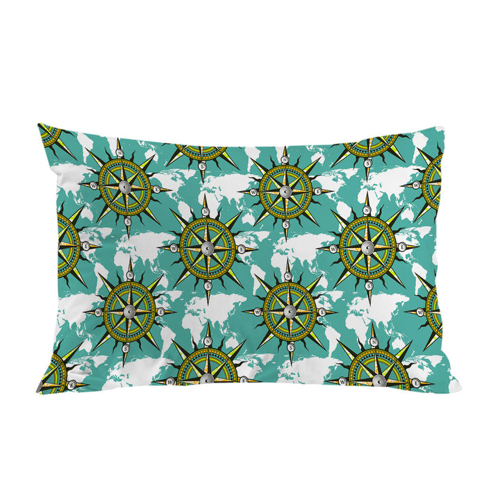 A Pattern of World Map and Compass Pillowcase