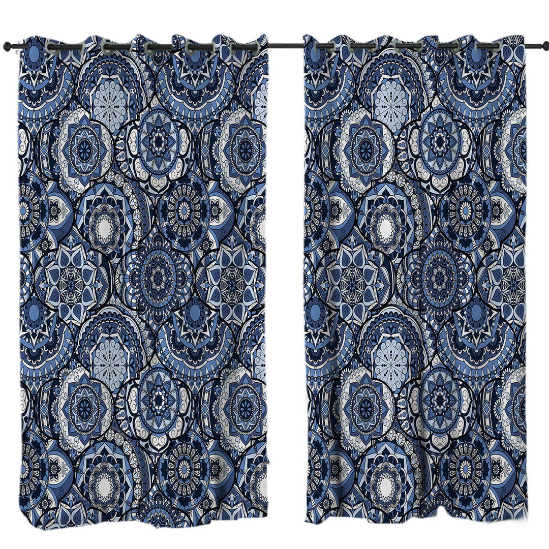 A Pile of Blue Oriental Mandalas Custom Curtains