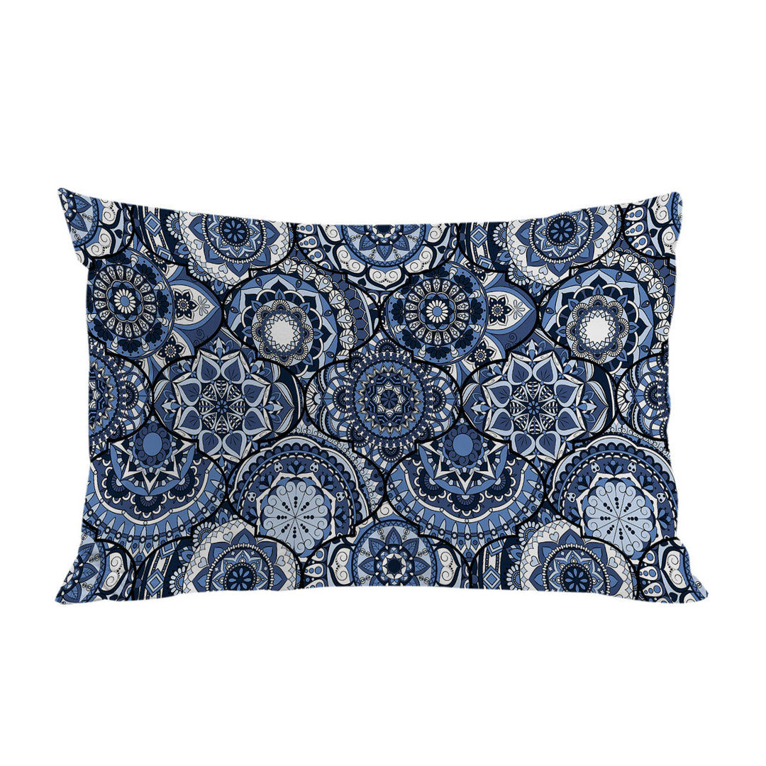 A Pile of Blue Oriental Mandalas Pillow Cases