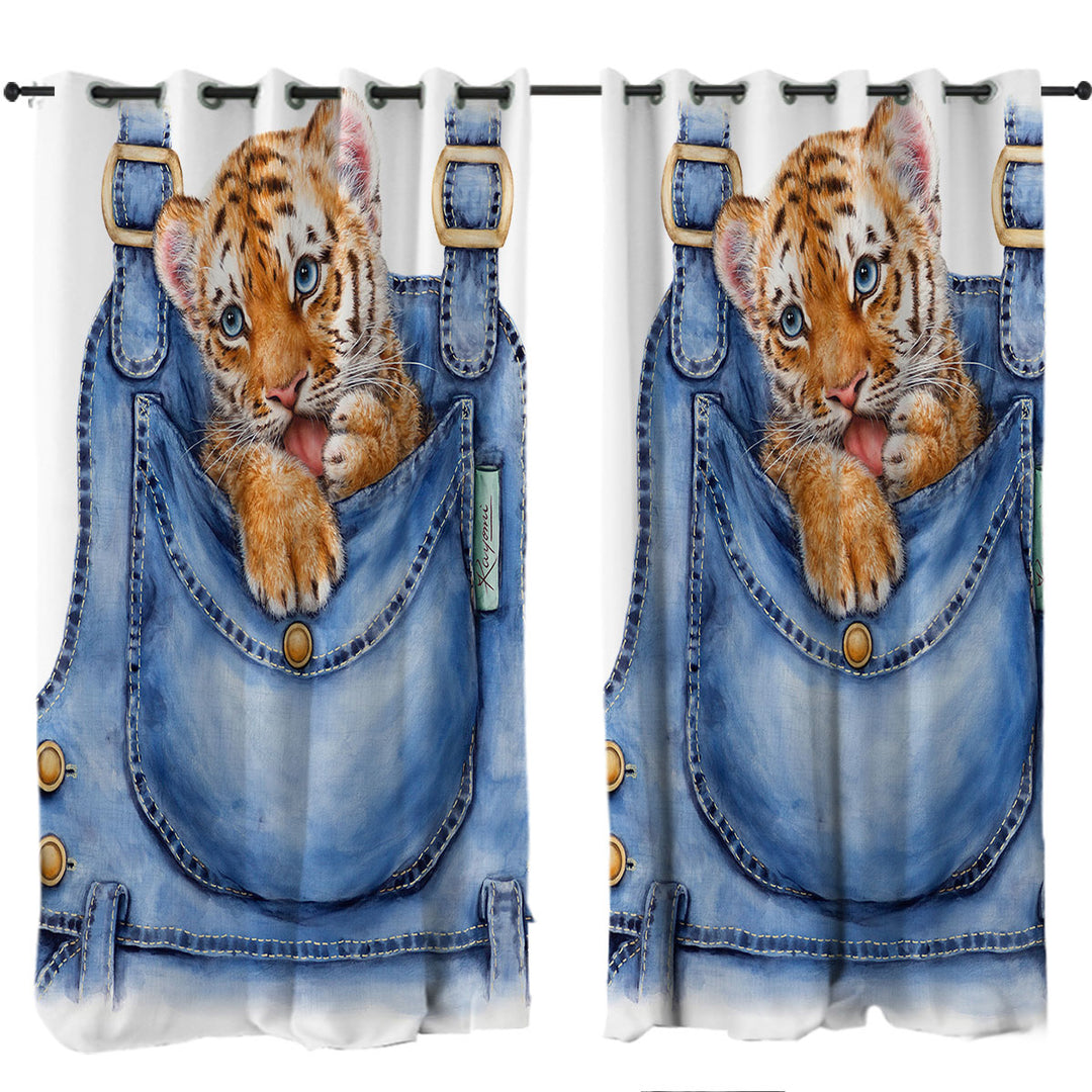 Adorable Animal Painting Tiger Cub Overall Window Curtains