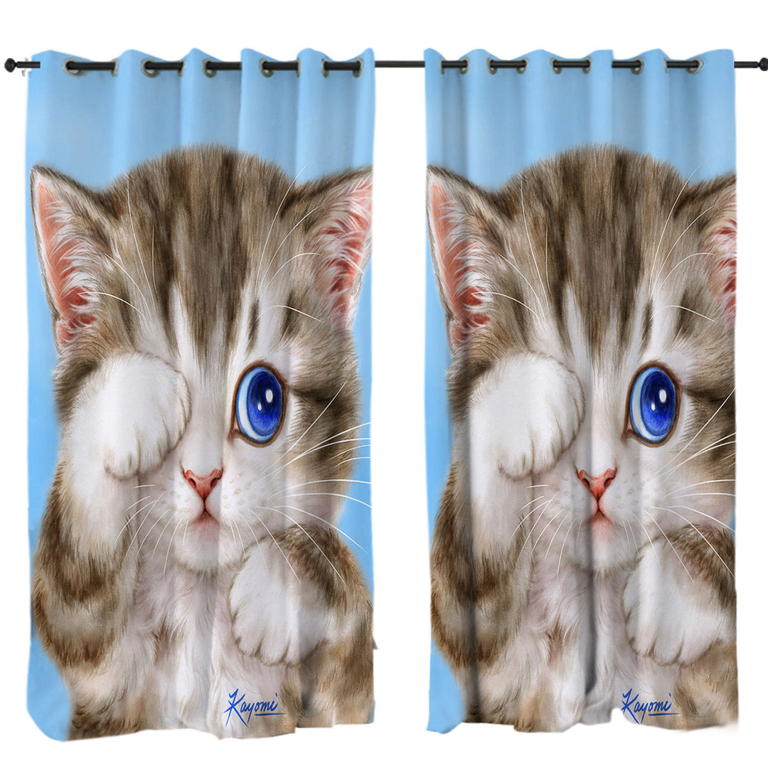 Adorable Baby Blue Eyes Kitty Cat Curtain