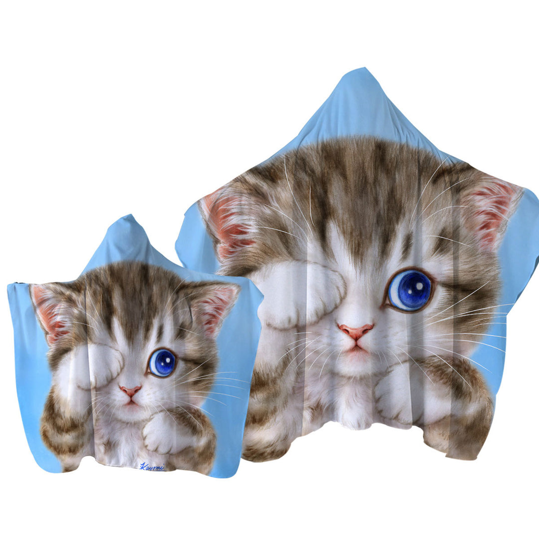 Adorable Baby Blue Eyes Kitty Cat Towel Hoodie