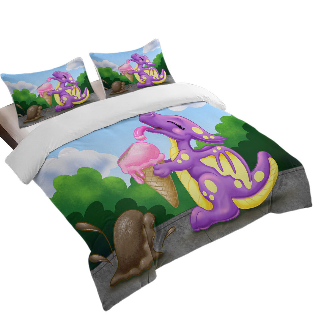 Adorable Baby Dragon Licking Ice cream Duvet Covers King