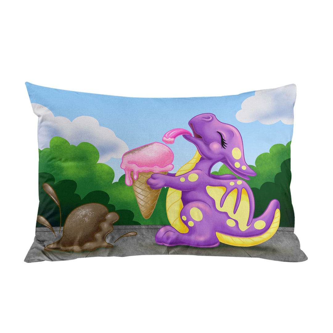 Adorable Baby Dragon Licking Ice cream Pillow Cases