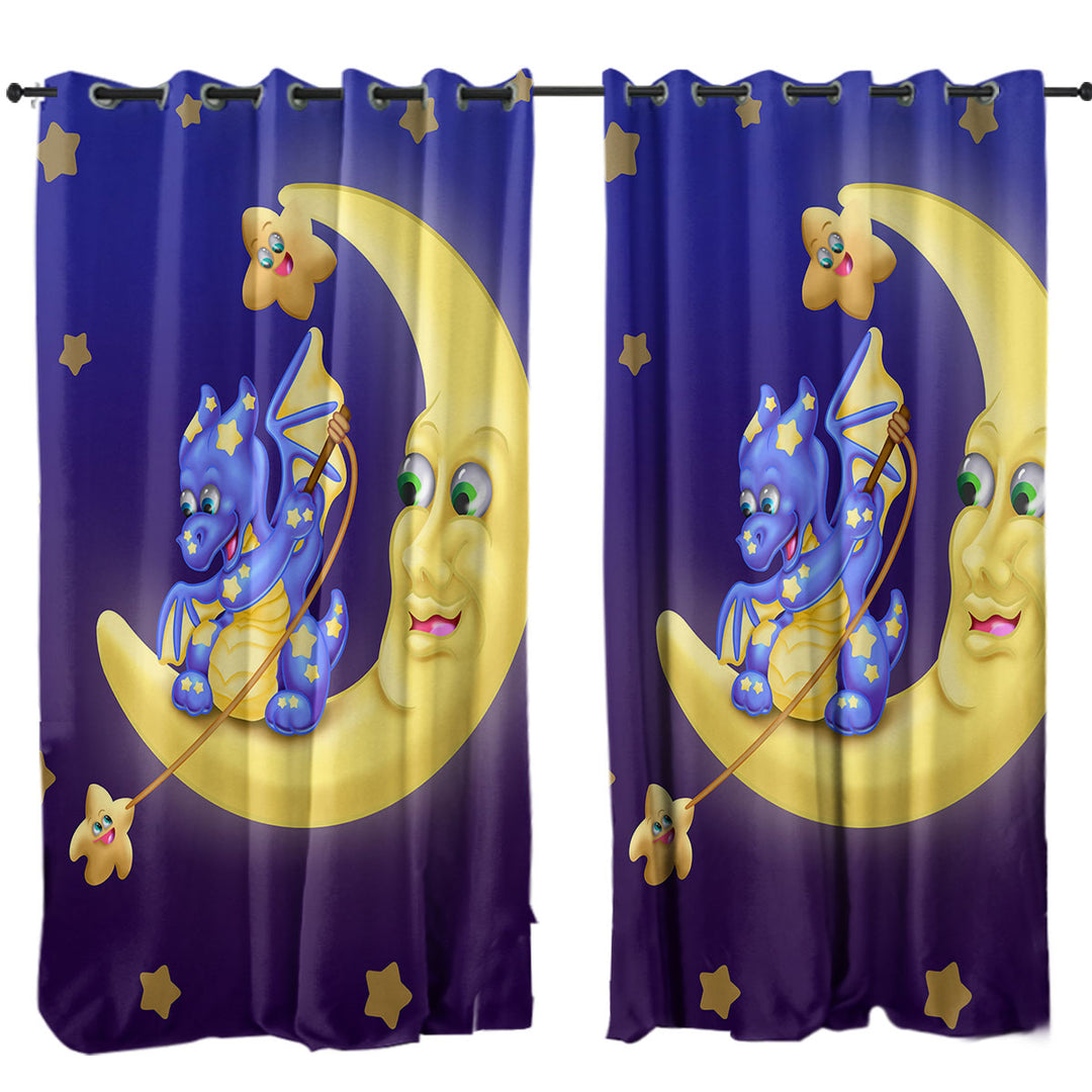 Adorable Baby Dragon on the Moon Curtains for Bedroom