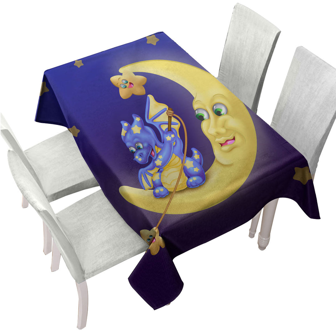 Adorable Baby Dragon on the Moon Custom table cloth