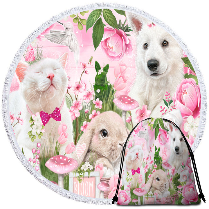 Adorable Beach Towels Cat Dog Bunny Pink Blossom Buddies