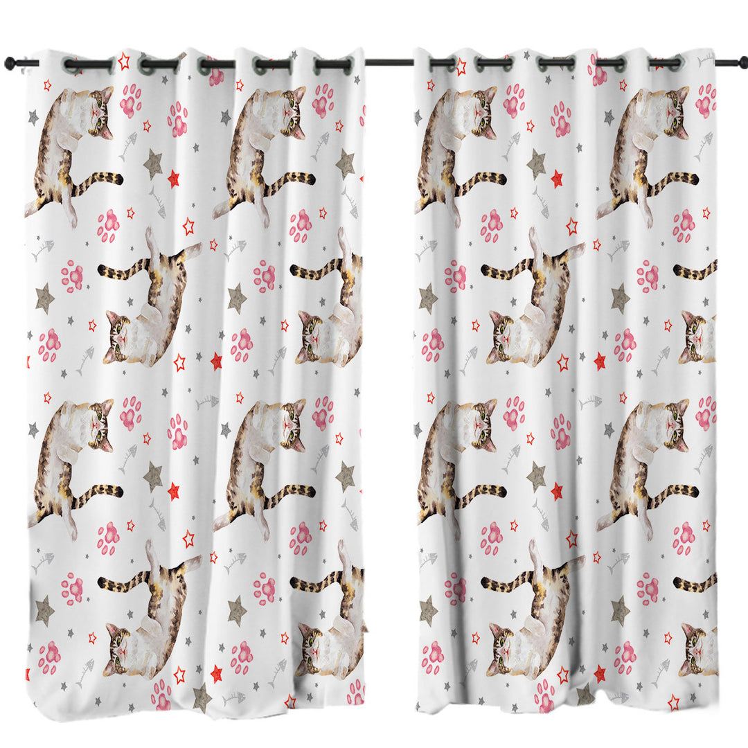 Adorable Cat and Paws Pattern Curtain