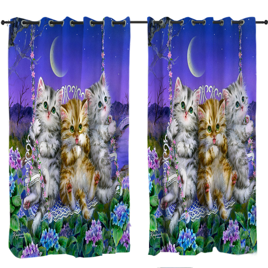 Adorable Cats Art Floral Swing Kittens Curtains