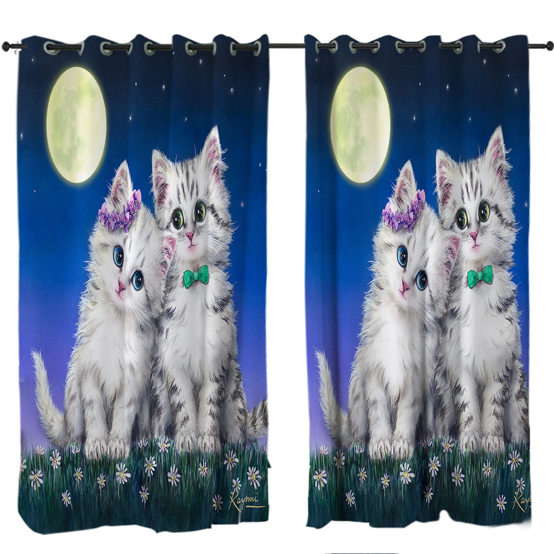 Adorable Cats Art Moon Romance Grey Kittens Curtain