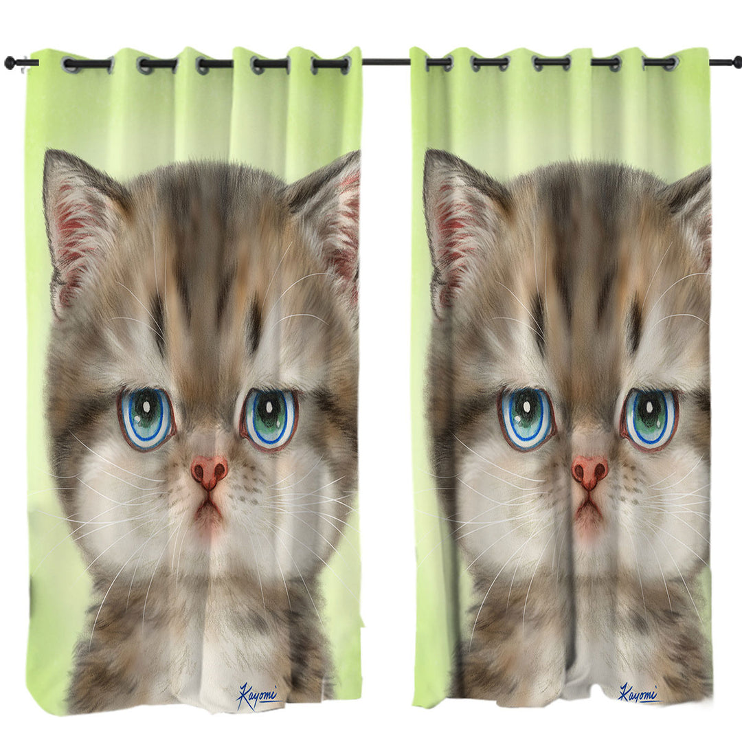 Adorable Cats Displeased Puffy Kitten Curtain