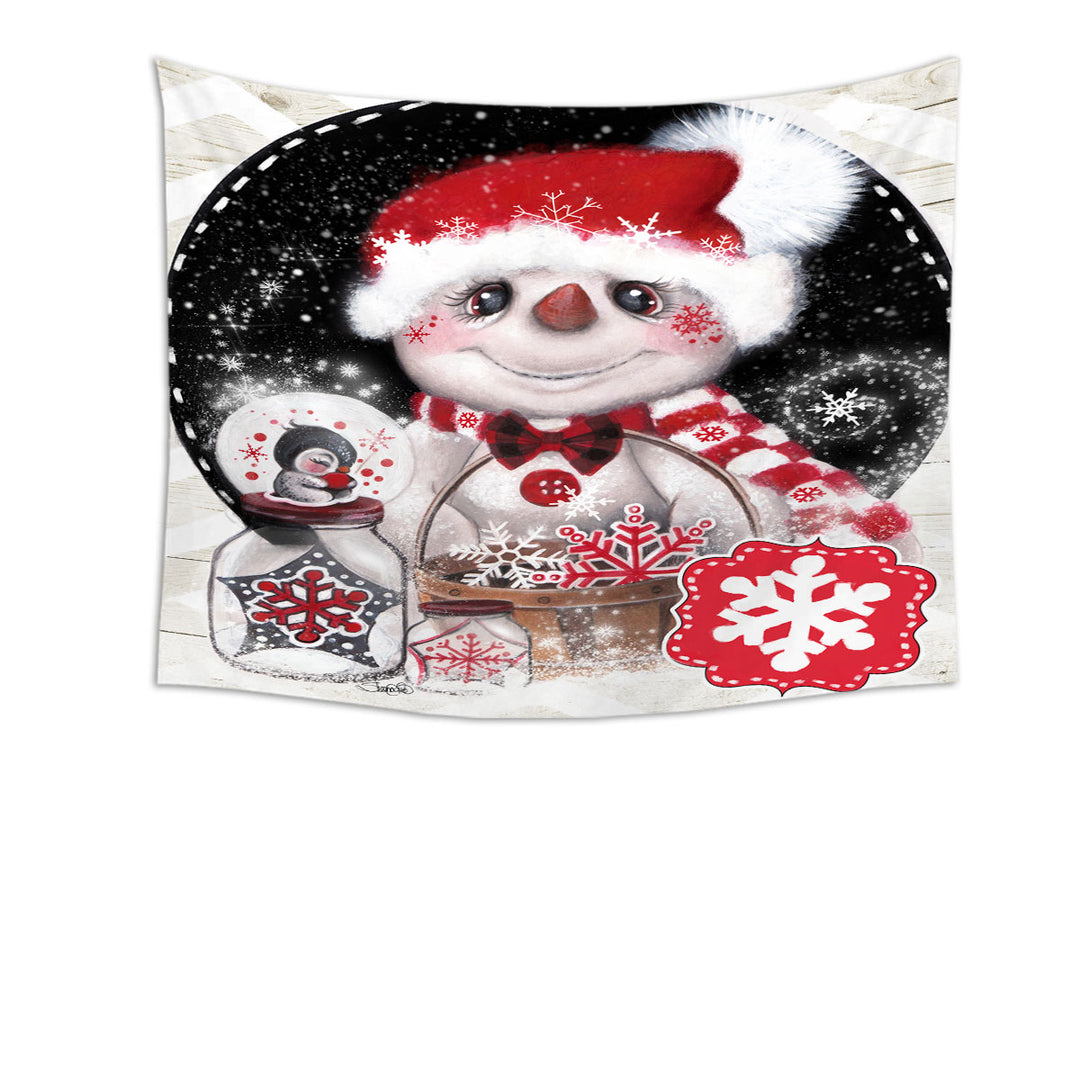 Adorable Christmas Wall Decor Hanging Fabric on Wall with Snowflake Wishes Snowman