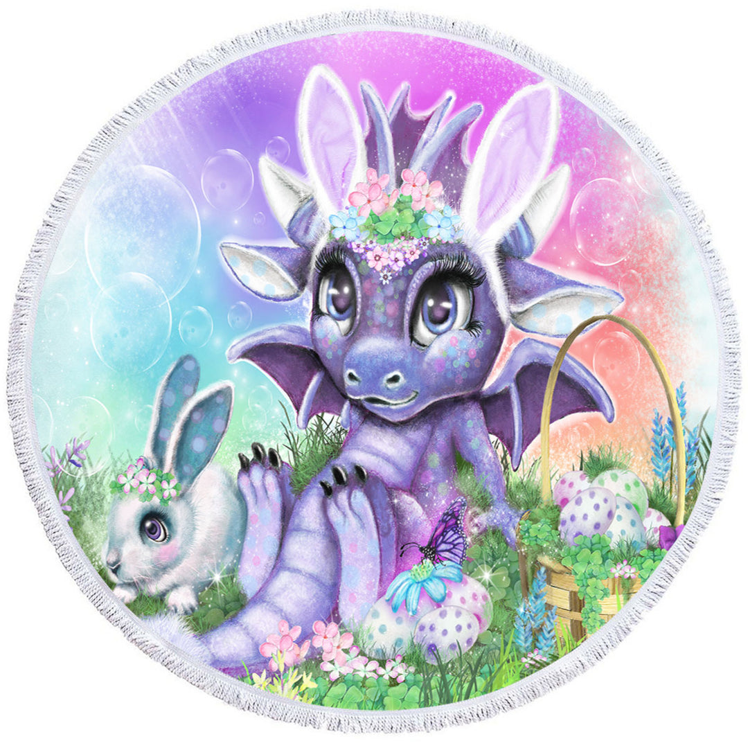 Adorable Circle Beach Towel Garden Easter Bunny Lil Dragon