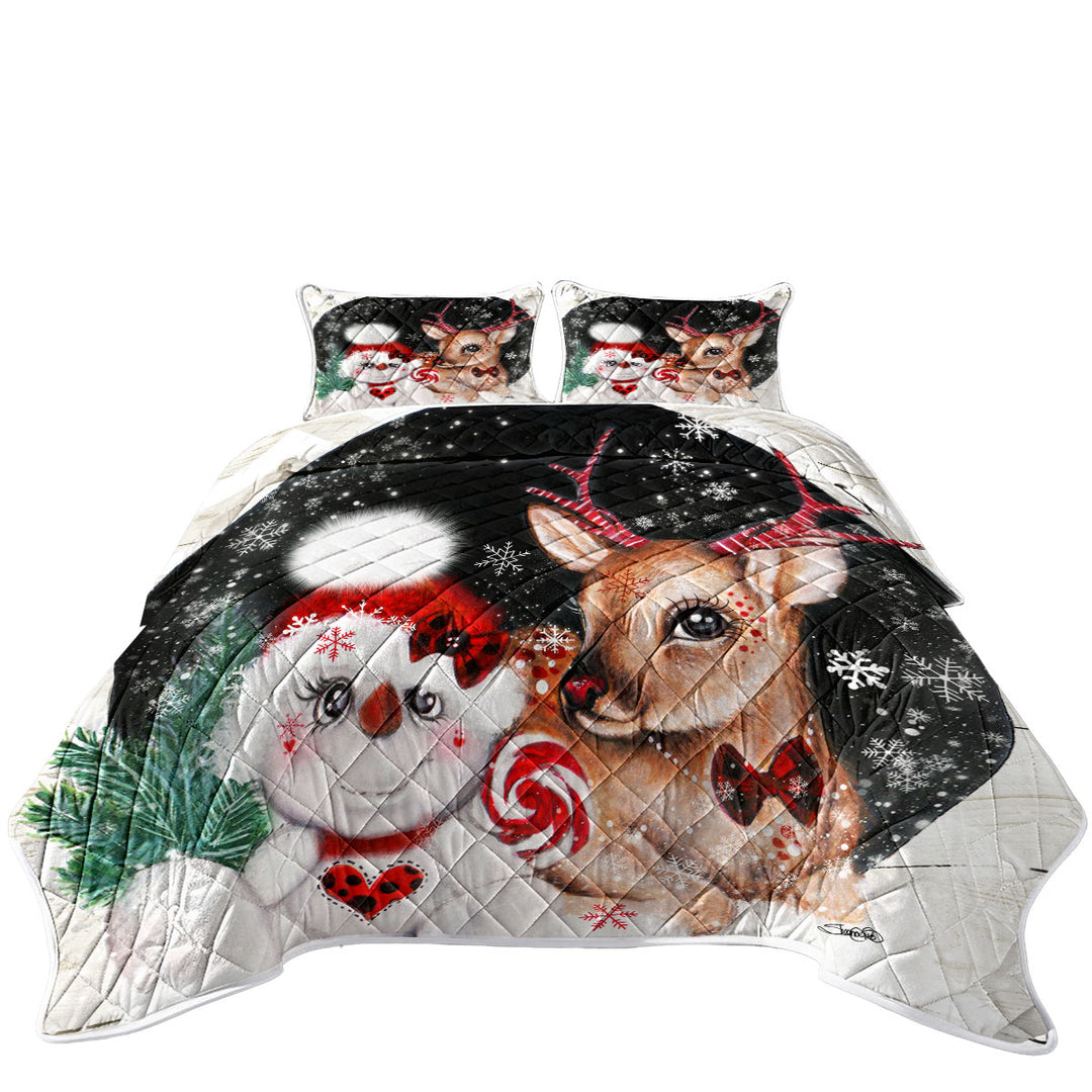 Adorable Coverlet for Christmas Reindeer and Snowman