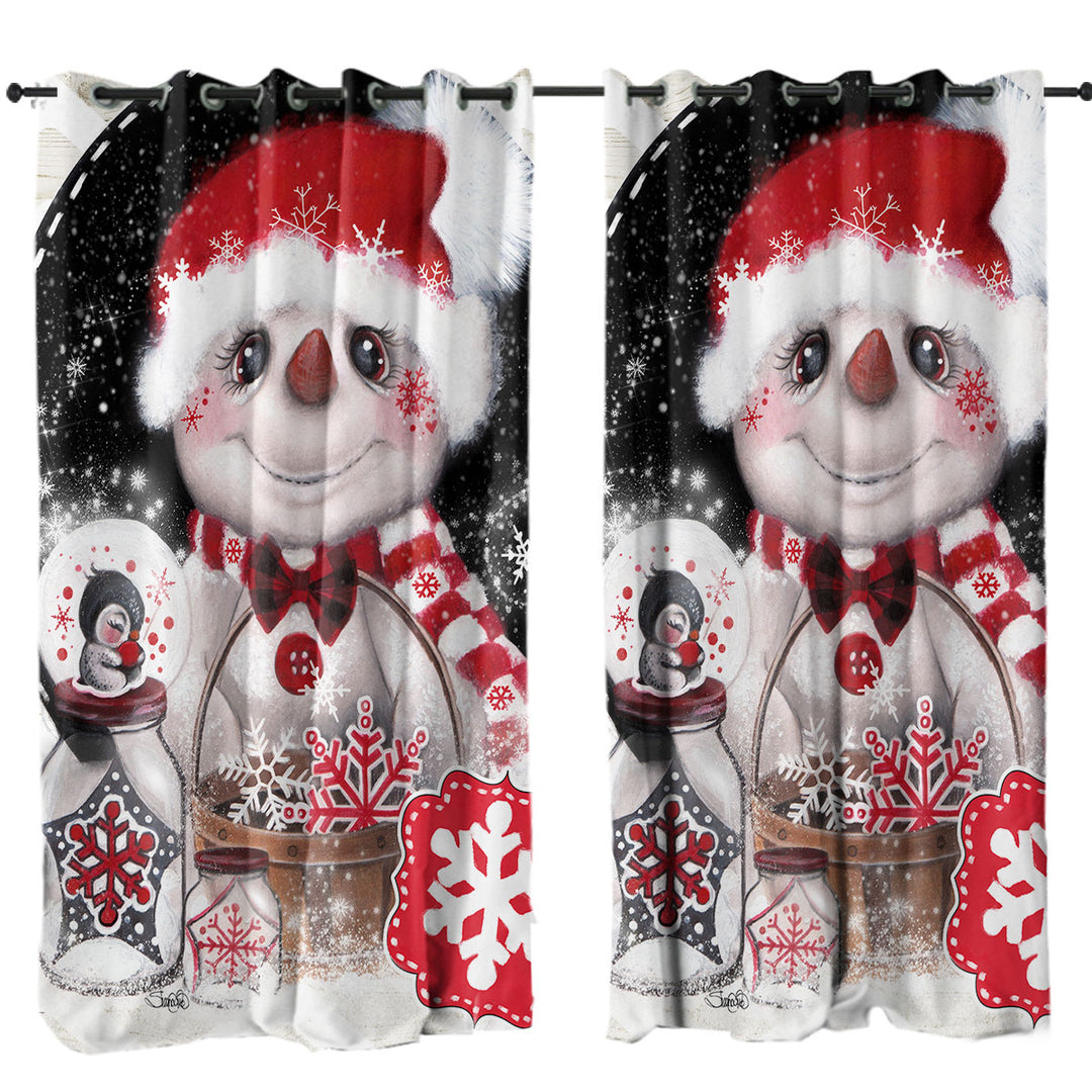 Adorable Curtains for Christmas Snowflake Wishes Snowman