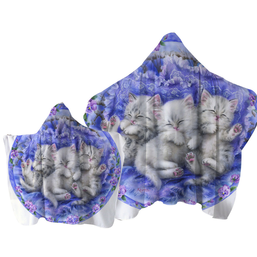 Adorable Cute Three White Kittens on Purple Towel Hoodie