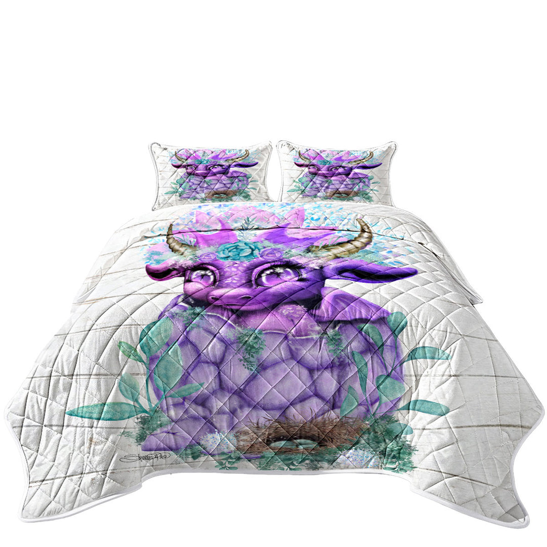 Adorable Fantasy Art Spring Lil Dragon King Size Quilt Sets