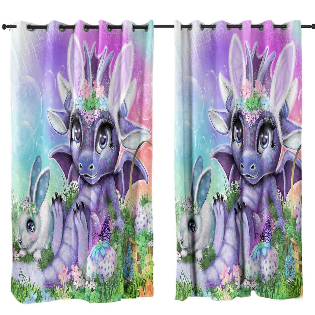 Adorable Garden Easter Bunny Lil Dragon Curtains for Bedroom