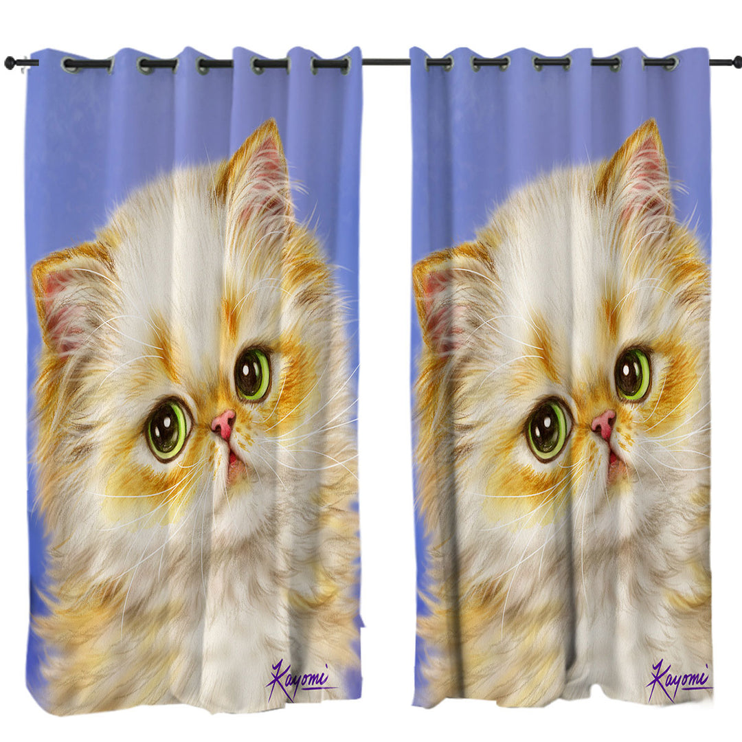 Adorable Ginger Kitten over Purple Curtains