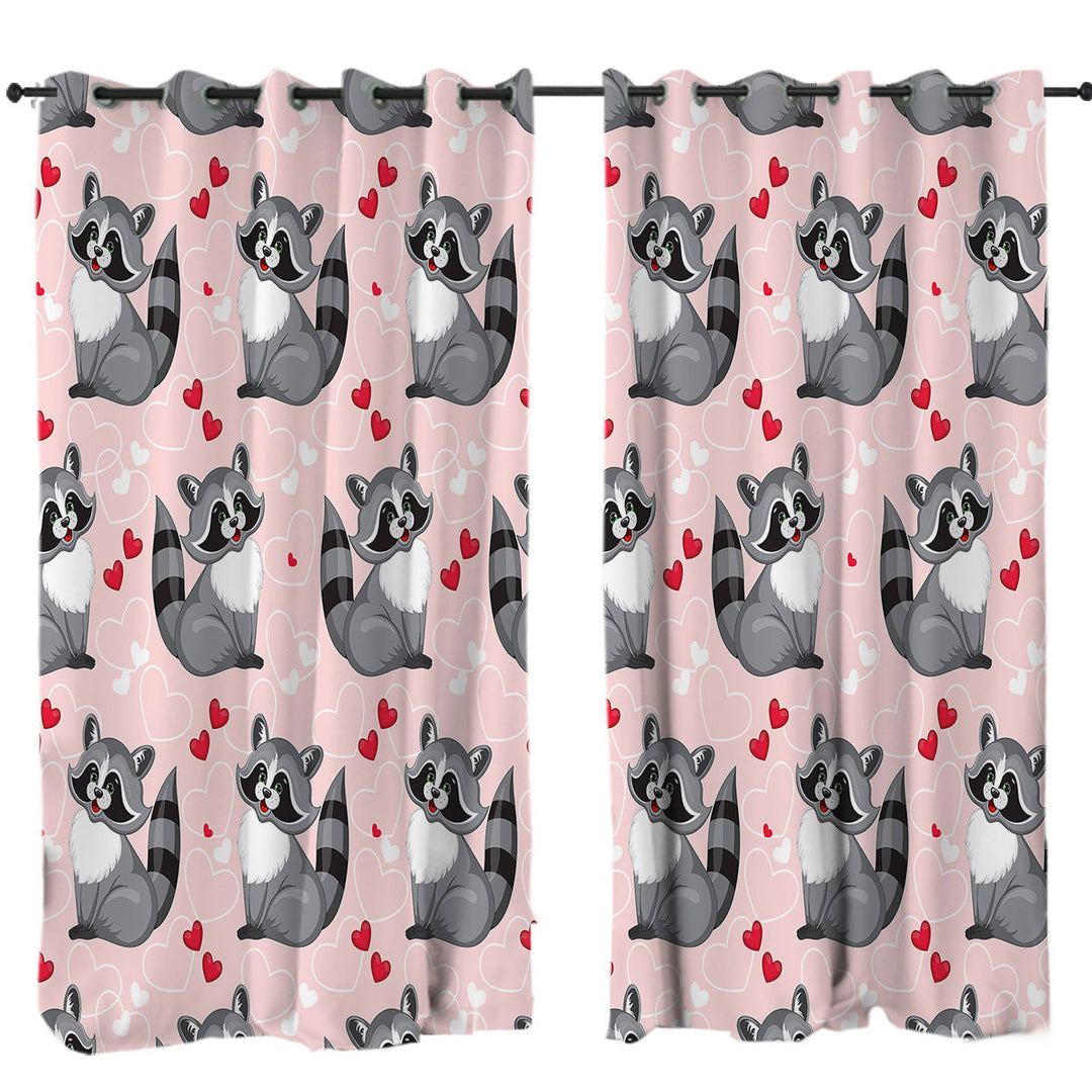 Adorable Heart Loving Raccoon Drapes