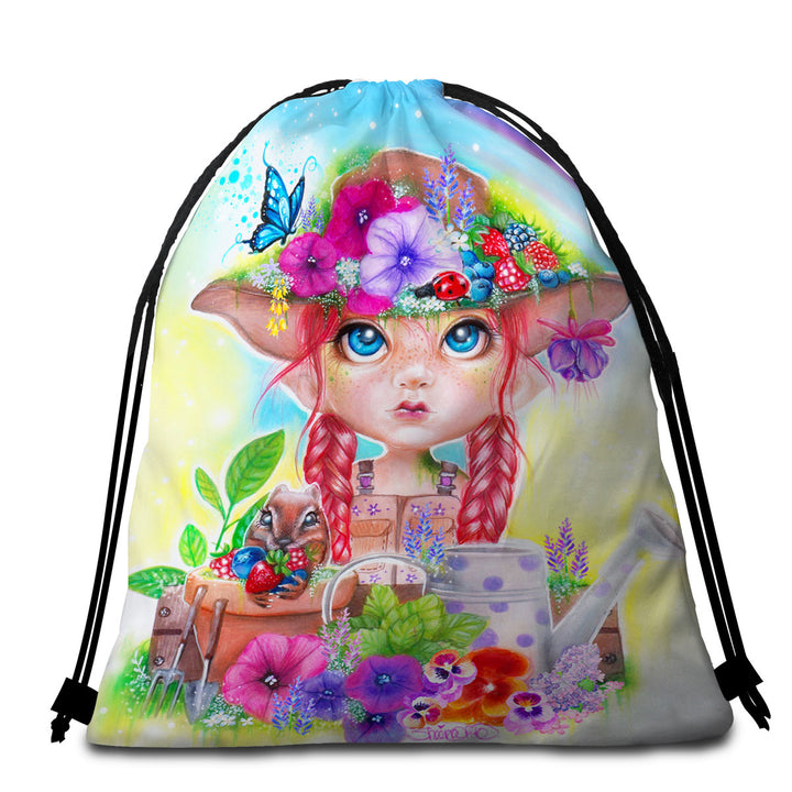 Adorable Kids Design Beach Towels and Bags Set Gracie the Gardener Girl