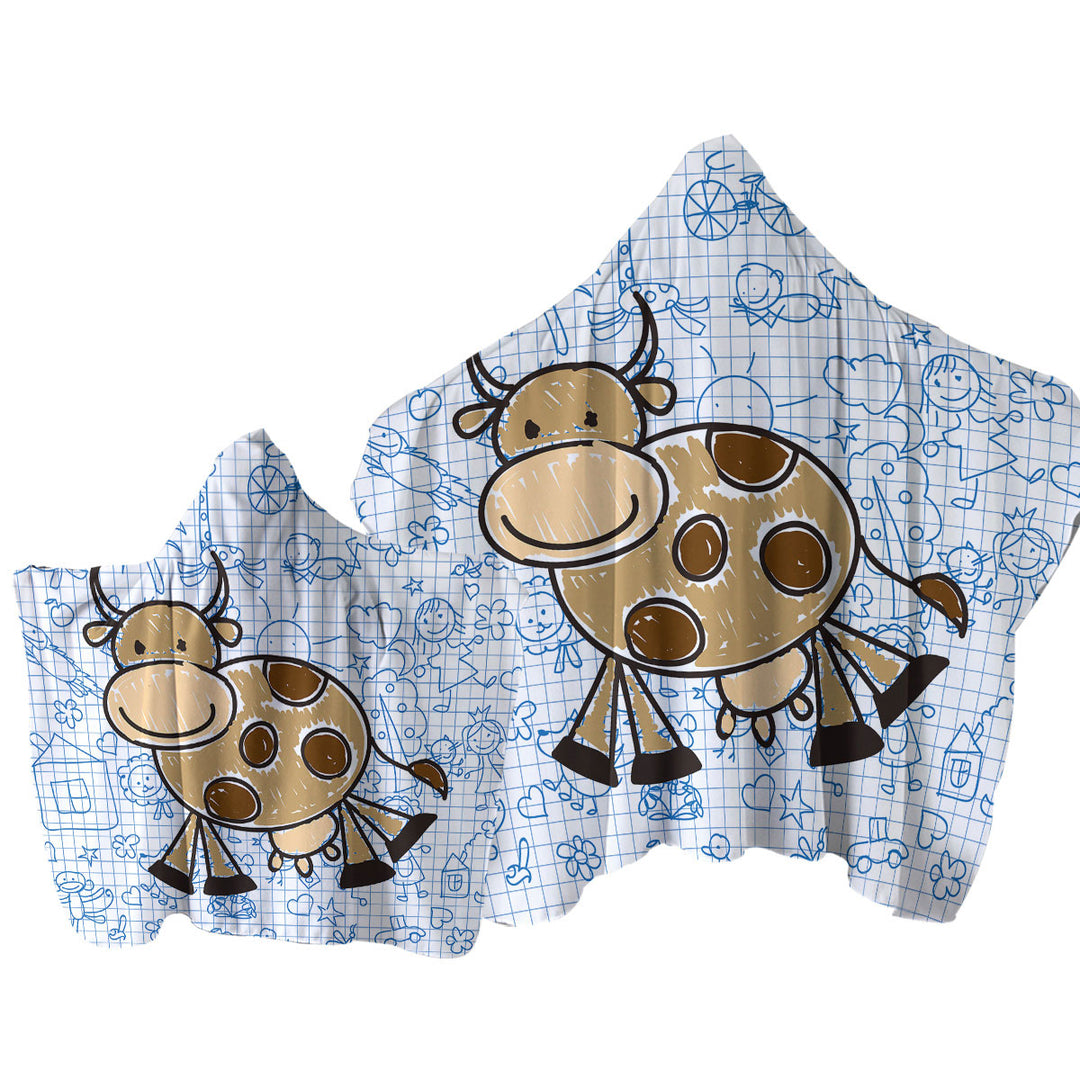 Adorable Kids Drawing of a Cow Towel Hoodie