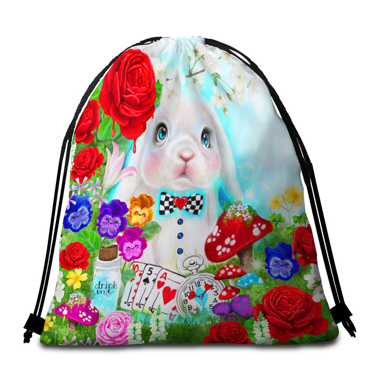 Adorable Kids Painting the White Rabbit Packable Beach Towel