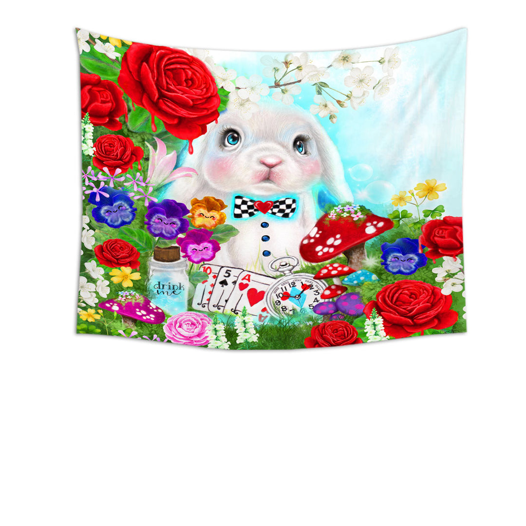 Adorable Kids Painting the White Rabbit Wall Decor Tapestry