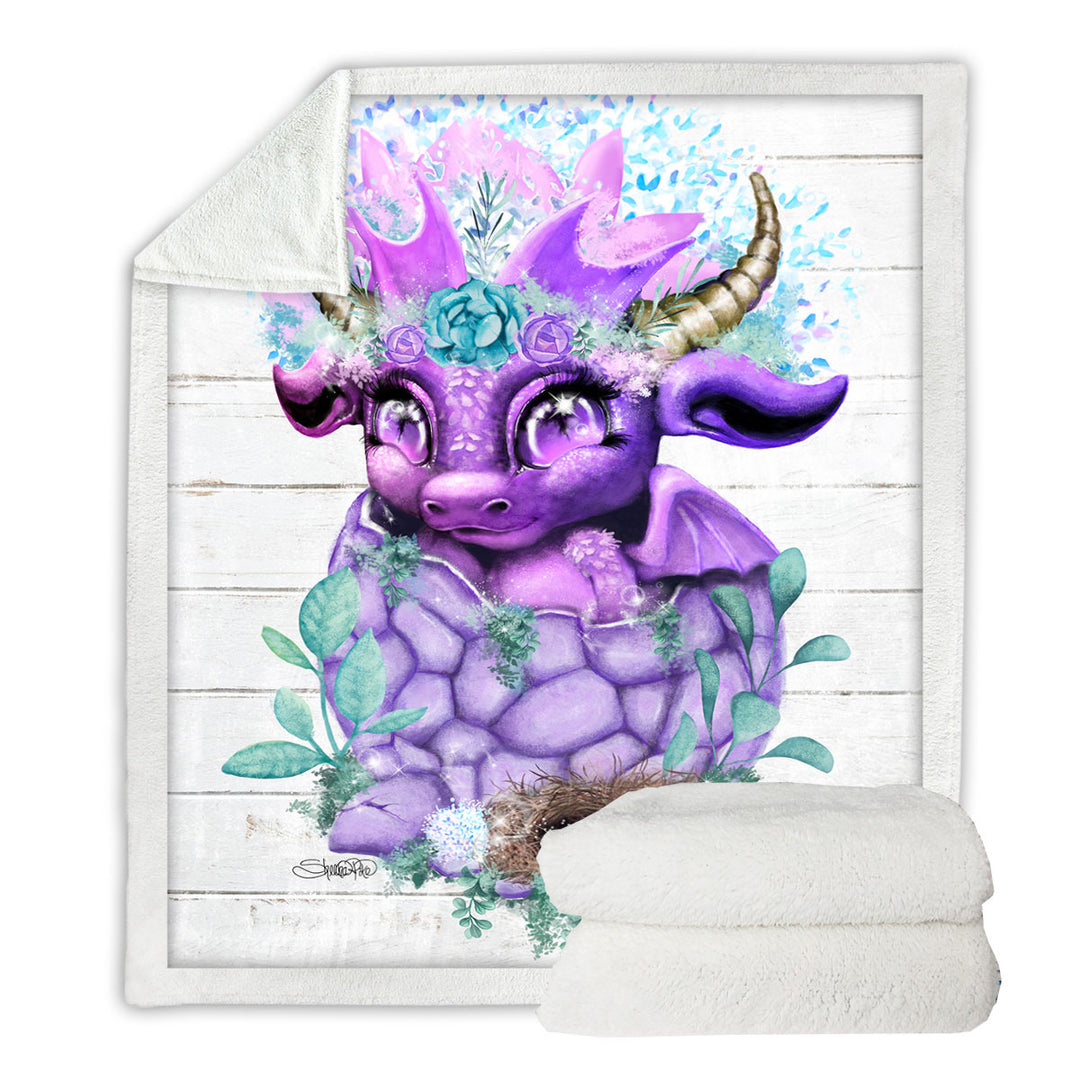 Adorable Kids Throw Blanket Fantasy Art Spring Lil Dragon