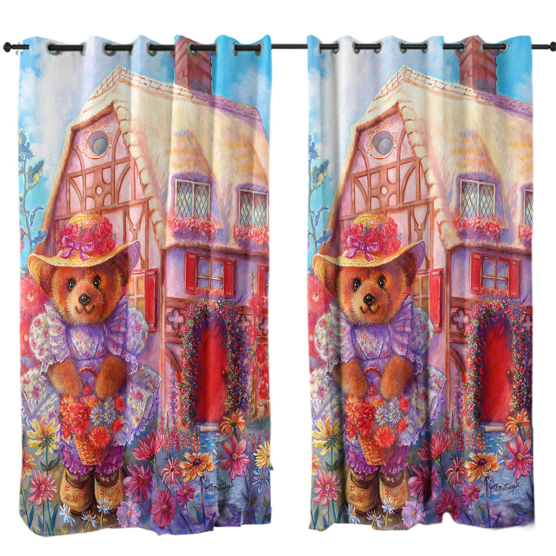 Adorable Kids Vintage Art Painting the Little Bear House Curtains