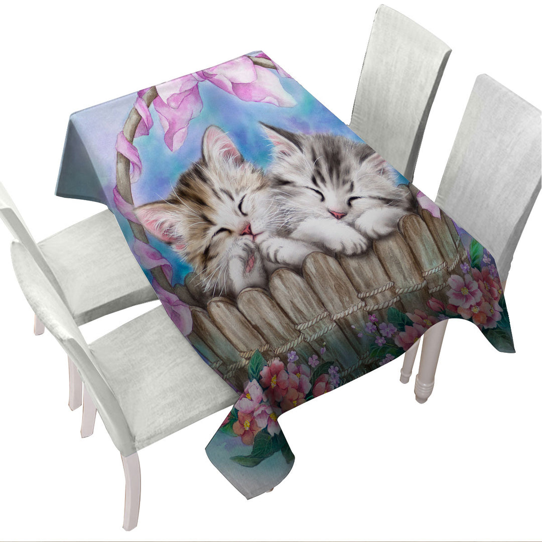 Adorable Kittens Peaceful Dream Cats in Basket Tablecloth