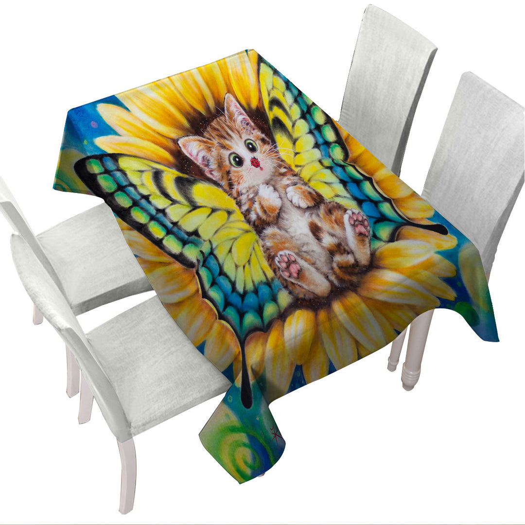 Adorable Kittens for Kids Sunflower Fairy Cat Custom table Covers