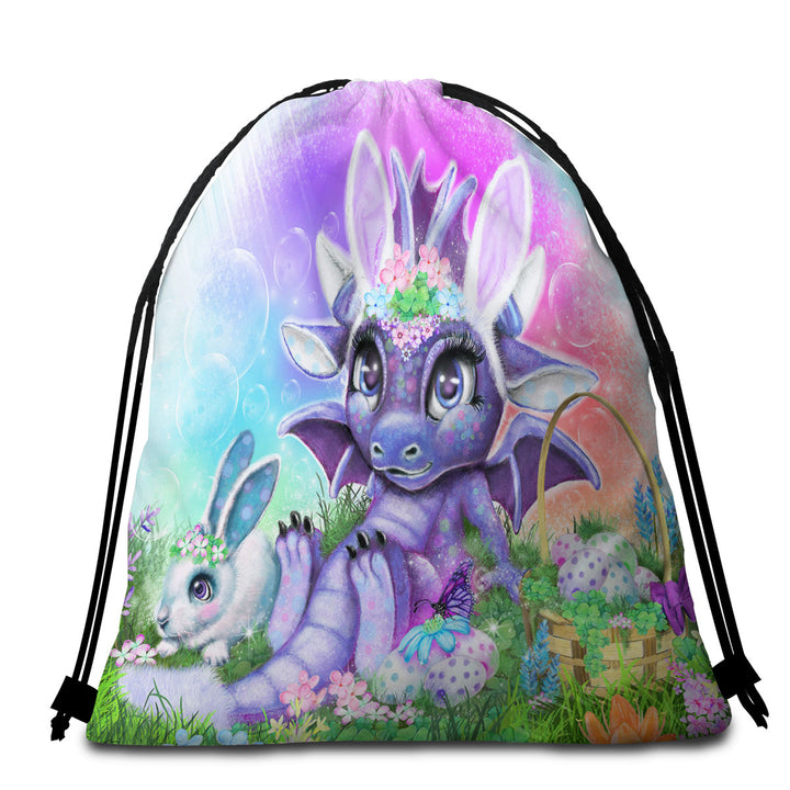 Adorable Packable Beach Towel Garden Easter Bunny Lil Dragon