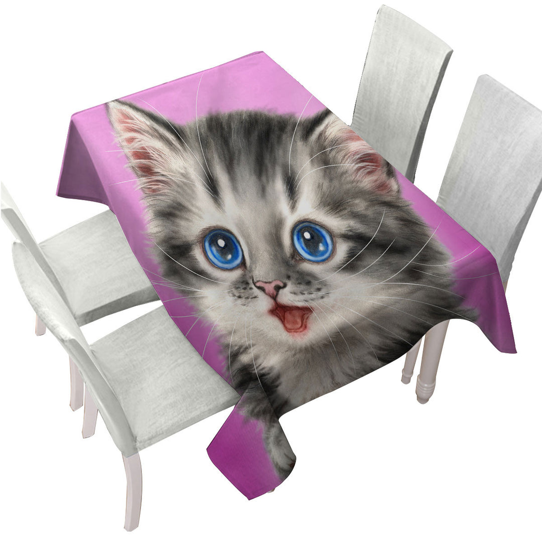 Adorable Painted Cats Baby Blue Eyes Grey Kitty Table Cover