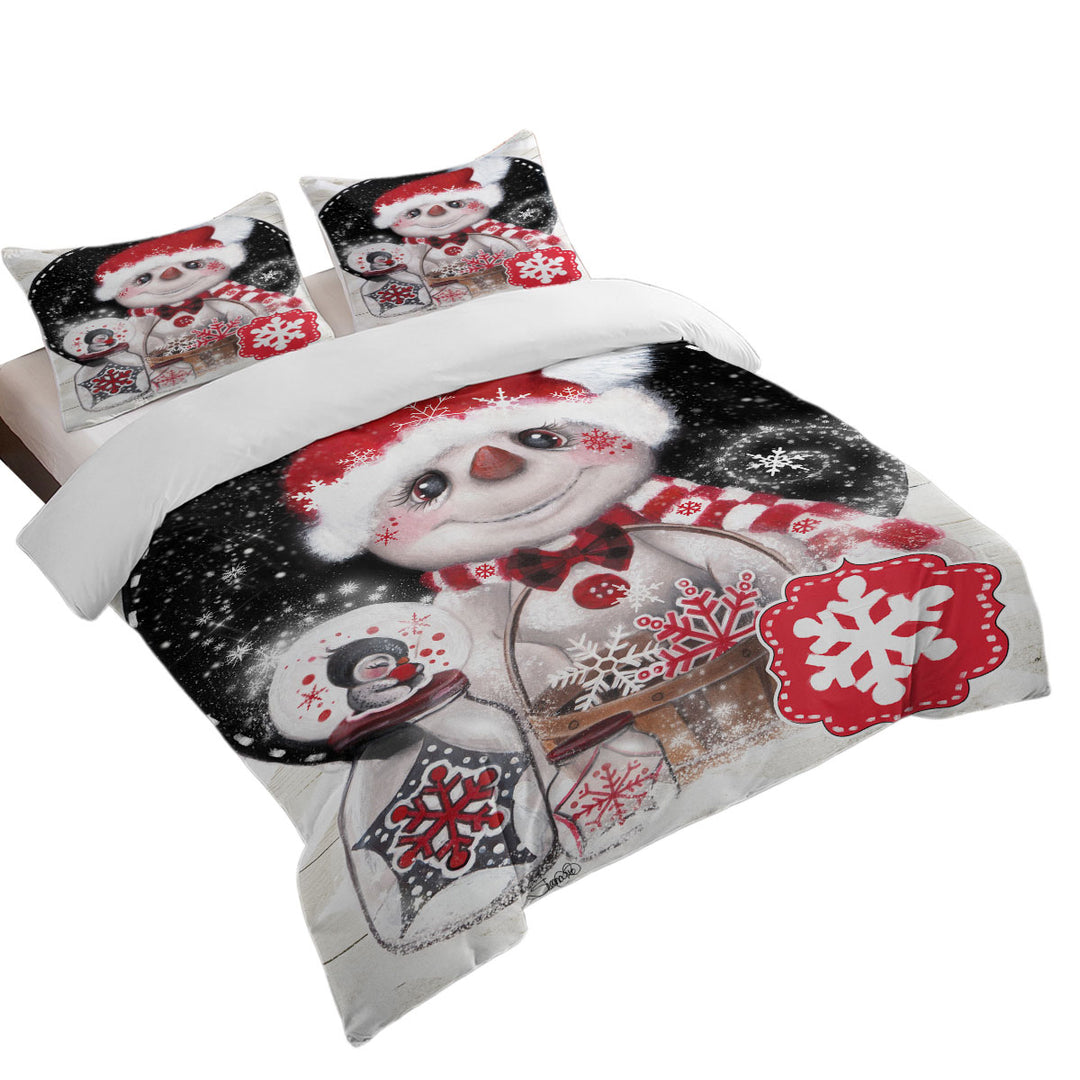 Adorable Quilt Cover for Christmas Snowflake Wishes Snowman