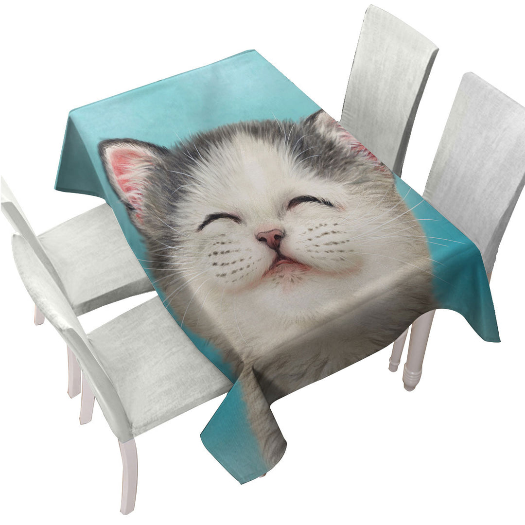 Adorable Smiling Kitten for Kids Tablecloth