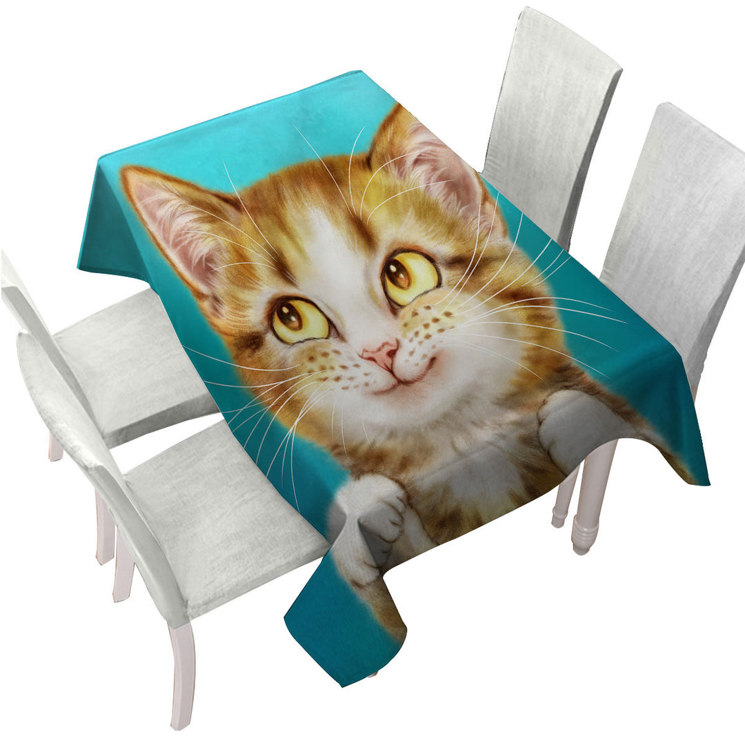 Adorable Smiling Tiger Tabby Kitty Cat Custom table Covers