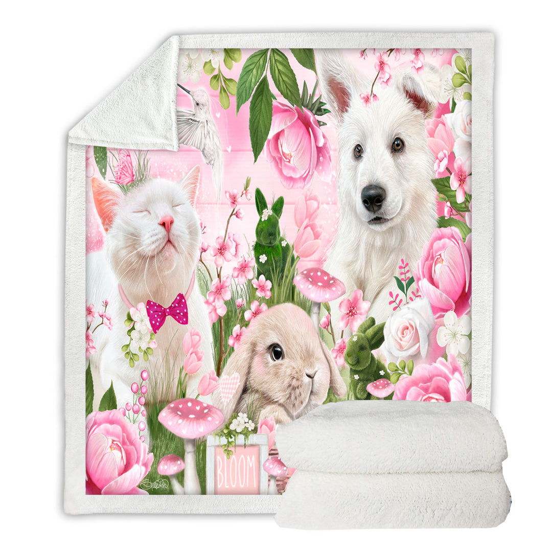 Adorable Sofa Blankets Cat Dog Bunny Pink Blossom Buddies