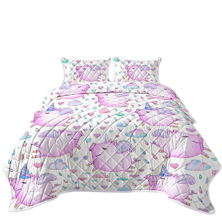 Adorable Unicorn Pigs King Size Quilt Sets