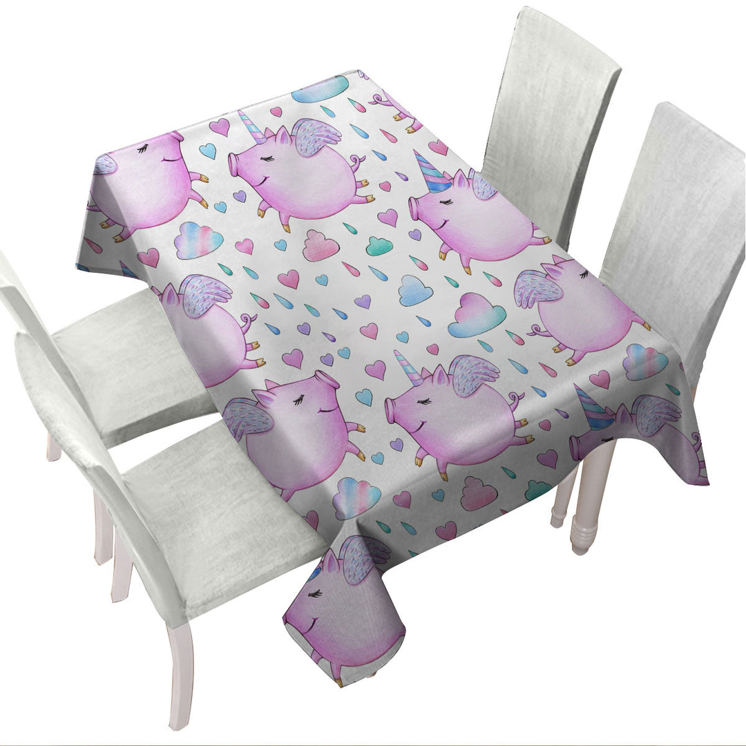 Adorable Unicorn Pigs Tablecloth