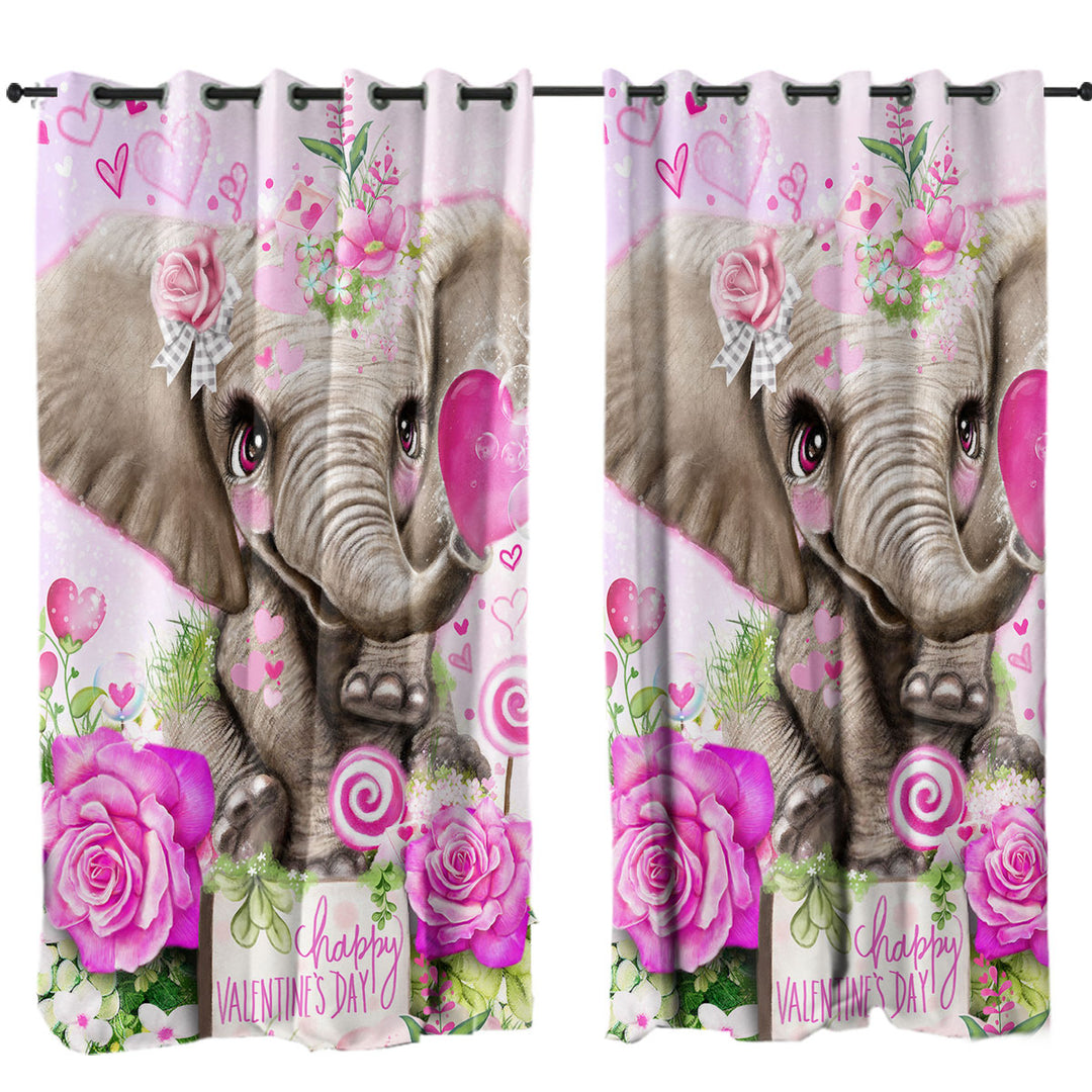 Adorable Valentines Day Elephant Kisses Drapes and Curtains