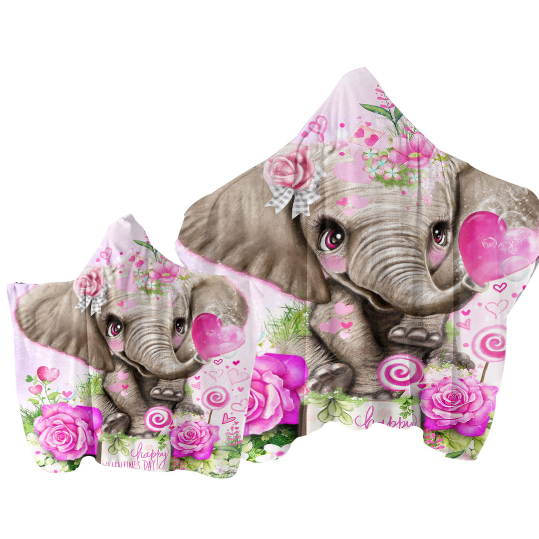 Adorable Valentines Day Elephant Kisses Towel Hoodie