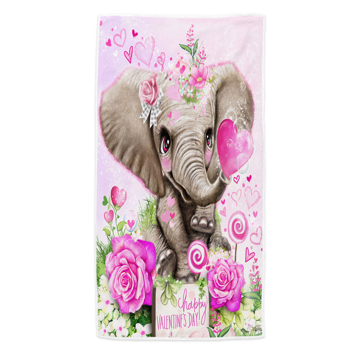 Adorable Valentines Day Girls Beach Towels Elephant Kisses