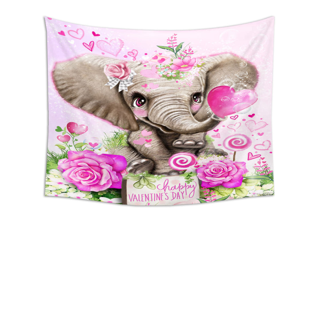 Adorable Valentines Day Hanging Fabric on Wall Elephant Kisses